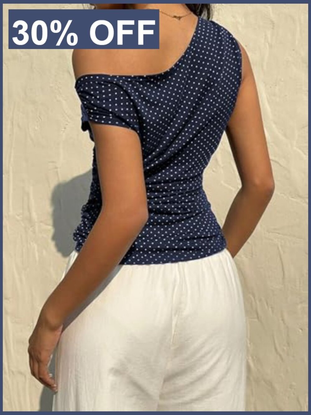 Off Shoulder Tank Top Ruched Polka Dot Sleeveless Summer Cute Going Out - Picture 3 of 7